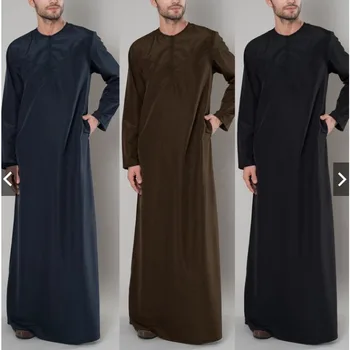 Большой Размер Мусульманский Модный Дубайский Халат На Молнии, Длинная Рубашка, Джубба Тобес, Кафтан, Мусульманская Мужская Одежда, Арабский Кафтан 5XL 4XL