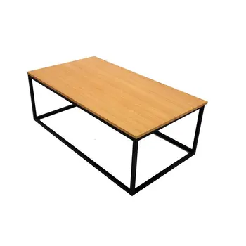 Прямоугольный журнальный столик из дерева и металла в промышленном исполнении, натуральный